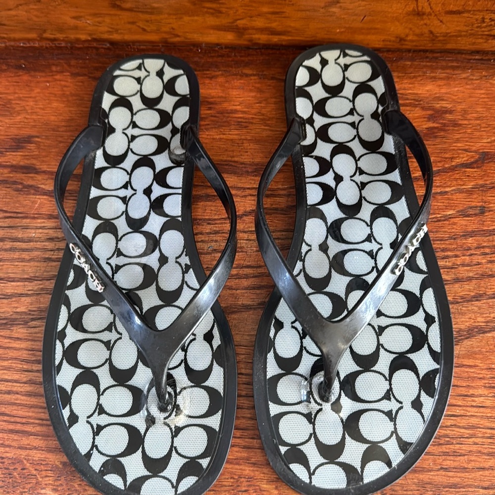 COACH black Lyra jelly flip flops